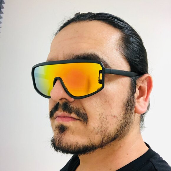 Sports Men Sunglasses Yellow Flat Mirror Lens Wrap Around Shield‎ Lentes Humbres - Picture 2 of 4